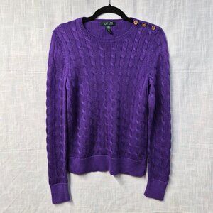 Lauren Ralph Lauren Purple Cable Knit Sweater Womens Button Shoulder Size M